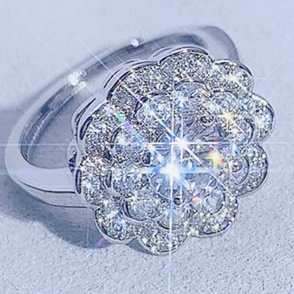 Delicate Flower CZ Ring โ Silver Tone Fashion Jewelry, Sizes 8,9,10 - Picture 2 of 8